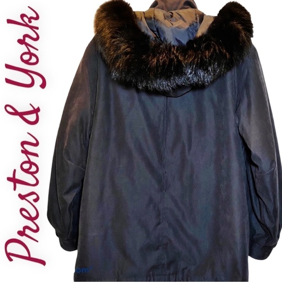 PRESTON & YORK Sport Puffer Coat Detachable Fox Fur Hood, Size Petite Small - Picture 2 of 7